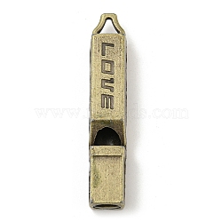 Tibetan Style Alloy Pendants, Whistle with Word Love, Antique Bronze, 49x9x7mm, Hole: 5x4mm(PALLOY-A007-15AB)