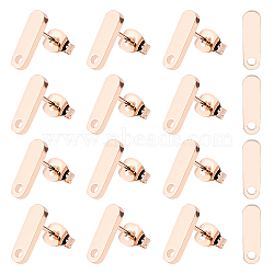 12Pcs 304 Stainless Steel Stud Earring Findings, with Loop and Flat Plate, Ear Nuts/Earring Backs, Oval, Rose Gold, 11.5x3.5mm, Hole: 1.5mm, Pin: 0.8mm(STAS-UN0031-72)