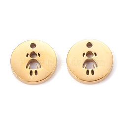 Ion Plating(IP) 304 Stainless Steel Charms, Flat Round with Hollow Girl, Golden, 12x1.4mm, Hole: 2mm(STAS-F261-03G)