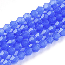 Imitation Jade Glass Beads Strands, Faceted, Bicone, Royal Blue, 2.9~3.3x2.5mm, Hole: 0.7mm, about 145~150pcs/strand, 16.34~16.54 inch(41.5~42cm)(EGLA-A039-J2mm-D04)