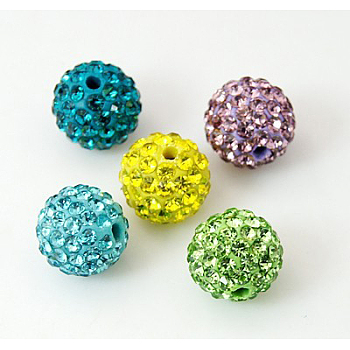 Pave Disco Ball Beads, Polymer Clay Rhinestone Beads, Grade A, Round, Mixed Color, 6mm, Hole: 0.8mm