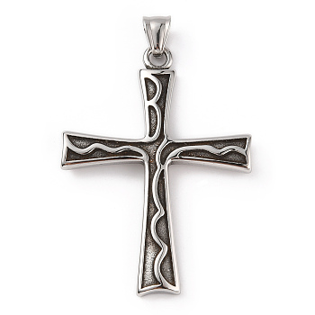 304 Stainless Steel Pendants, with 201 Stainless Steel Snap on Bails, Cross Charm, Antique Silver, 58.5x42x4mm, Hole: 7.5x5mm