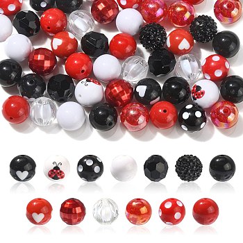 Opaque Acrylic Beads Set, Ladybird/Ladybug Theme, Round, FireBrick, 18~20x18~19mm, Hole: 2~3mm