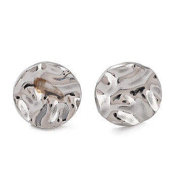 304 Stainless Steel Textured Flat Round Ear Studs for Women, Stainless Steel Color, 12mm