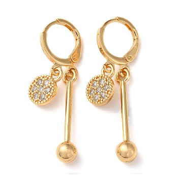 Rhinestone Flat Round Leverback Earrings, Brass Bar Drop Earrings for Women, Light Gold, 37mm