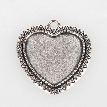 Vintage Tibetan Style Alloy Pendant Cabochon Bezel Settings, Cadmium Free & Lead Free, Antique Silver, Heart Tray: 25x23mm, 36x33x2mm, Hole: 3mm