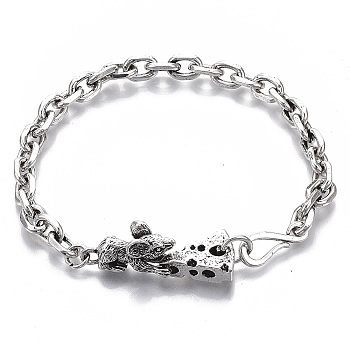 Men's Alloy Cable Chain Bracelets, Mouse with Cheese, with S-Hook Clasps, Antique Silver & Platinum, 8-5/8 inch(22cm)
