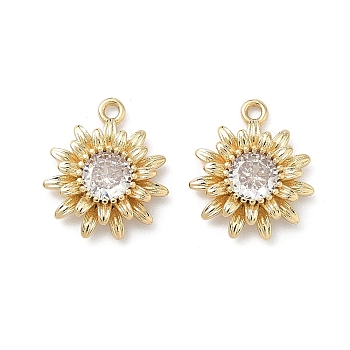 Brass Micro Pave Cubic Zirconia Pendants, Flower Charms, Real 18K Gold Plated, 15x13x4mm, Hole: 1.2mm