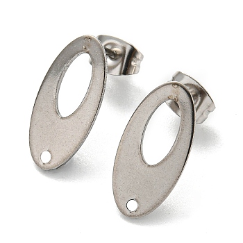 201 Stainless Steel Stud Earrings Finding, with 304 Stainless Steel Pins, Oval, Stainless Steel Color, 16x8mm, Hole: 1.2mm, Pin: 0.8mm