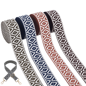 WADORN 16 Yards 4 Colors Flat Ethnic Style Polycotton Rhombus Ribbons, Jacquard Ribbon, Tyrolean Ribbon, Mixed Color, 1-1/2 inch(38mm), 4 yards/color