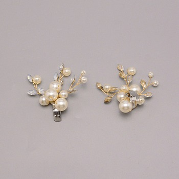 Pearl Shoe Decoration, with Platinum Alloy Findings and Crystal Rhinestone Cabochons, Flower, White, 57x53x19mm