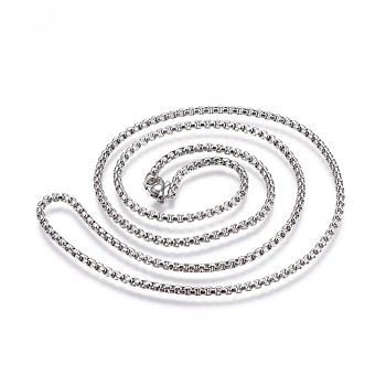 304 Stainless Steel Box Chain Necklaces, Stainless Steel Color, 23.62 inch(60cm), 2.5mm