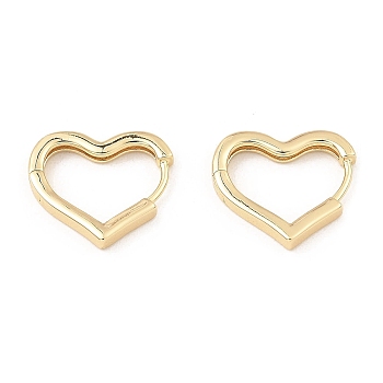Brass Hoop Earrings, Heart, Light Gold, 16x18x2.5mm