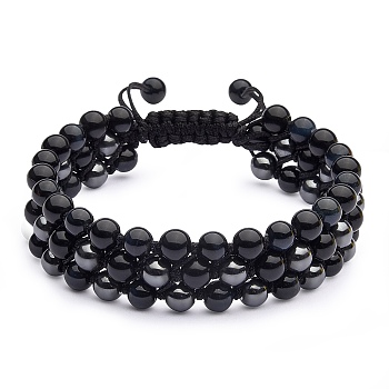 Natural & Synthetic Mixed Gemstone Beads Braided Beaded Bracelets, Multi-strand Bracelets, Inner Diameter: 2-1/4~3-1/8 inch(5.7~8cm)