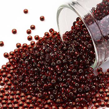 TOHO Round Seed Beads, Japanese Seed Beads, (2153S) Silver Lined Dark Cherry Amber, 11/0, 2.2mm, Hole: 0.8mm, about 1110pcs/10g
