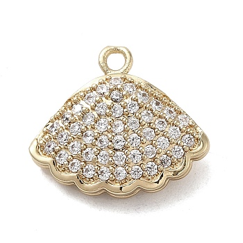 Brass Cubic Zirconia Pendents, Long-Lasting Plated, Shell Shape, Golden, 15x17x6mm, Hole: 1.6mm