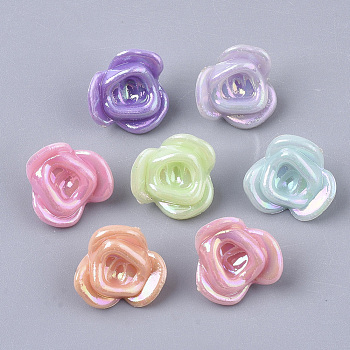 Opaque Acrylic Beads, AB Color Plated, Flower, Mixed Color, 13x13.5x7mm, Hole: 1.4mm, about 1111pcs/500g