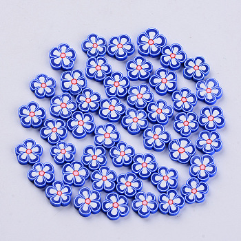 Handmade Polymer Clay Cabochons, Fashion Nail Art Decoration Accessories, Flower, Blue, 9~12x8.5~12x2~3mm, about 148~185pcs/37g
