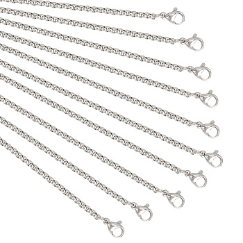 10Pcs 304 Stainless Steel Box Chain Necklaces Set for Men Women, Stainless Steel Color, 29.5 inch(75cm)