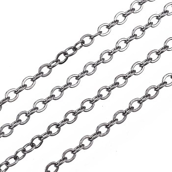 Brass Cable Chains, Soldered, with Spool, Flat Oval, Gunmetal, 2x1.8x0.2mm, about 9.84 Feet(3m)/Roll