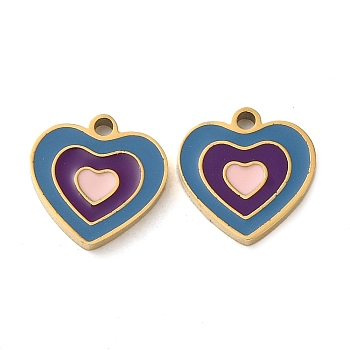 Ion Plating(IP) 304 Stainless Steel Enamel Charms, Heart Charm, Golden, 9.5x9x1.5mm, Hole: 2mm