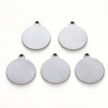 Tarnish Resistant 304 Stainless Steel Pendants, Laser Cut, Blank Stamping Tag, Flat Round, Stainless Steel Color, 18x15x1mm, Hole: 1.6mm