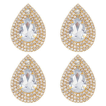 US 4Pcs Brass Rhinestone Shoe Decorations, Teardrop Shoe Buckle Clips, Crystal, 50x36.5x8mm