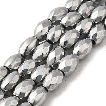 Electroplated Strong Magnetic Synthetic Hematite Beads Strands, Long-Lasting Plated, Faceted Oval, Platinum Plated, 7~8x5~5.5mm, Hole: 1.4mm, about 50pcs/strand, 15.35''(39cm)