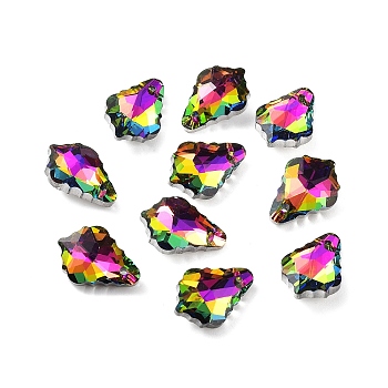 AB Color Plated Electroplate Glass Pendants, Faceted, Leaf, Colorful, 16x11x6mm, Hole: 1mm