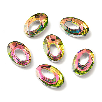 Electroplate Glass Linking Rings, Crystal Cosmic Ring, Prism Ring, Faceted, Back Plated, Oval, Yellow Green, 19.5x13x4mm, Inner Diameter: 5x9.5mm