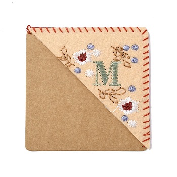 Season Theme Non-woven Felt Embroidery Corner Bookmarks, Hand Embroidered Flower Bookmark, Triangle Corner Page Marker, for Book Reading Lovers Teachers, Square with Letter. M, Spring, 95x97x2mm
