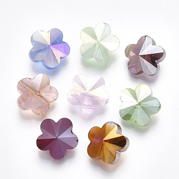 Electroplate Glass Beads, AB Color Plated, Faceted, Flower, Mixed Color, 13x13.5x8mm, Hole: 1.2mm