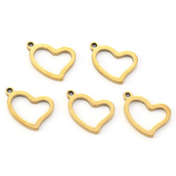 Vacuum Plating 304 Stainless Steel Charms, Laser Cut, Heart, Golden, 13x12x1mm, Hole: 1mm