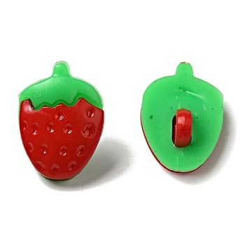 Acrylic Strawberry Shank Buttons, 1-Hole, Dyed, Dark Red, 15x11x3.5mm, Hole: 3mm
