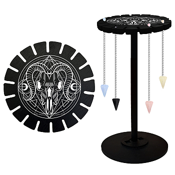 Wooden Wheel, Wooden Display Shelf, Black Holder Stand, Rustic Divination Pendulum Storage Rack, Witch Stuff, Goat, Wheel: 120x8mm, 2pcs, Studdle: 288x12mm, 1pc