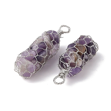 Rack Plating Copper Wire Wrapped Natural Amethyst Chip Big Pendants(G-C130-01P-02)-2