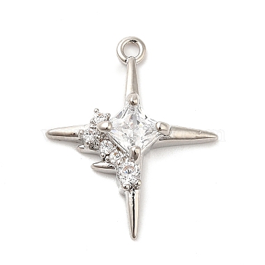 Platinum Clear Star Brass+Cubic Zirconia Charms