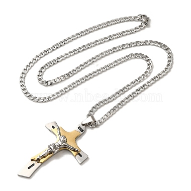 Halsketten mit Kreuz- und Jesusanhänger(NJEW-C043-02G)-2