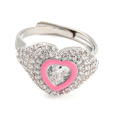 Enamel Heart Adjustable Ring with Clear Cubic Zirconia(RJEW-Q781-01P-03)-2