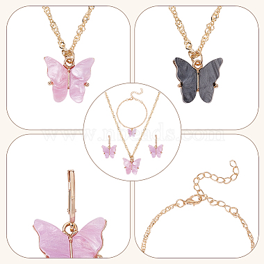 Plastic Butterfly Pendant Necklace & Bracelet & Dangle Leverback Earrings(SJEW-AN0001-33)-3