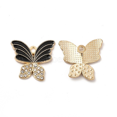 Light Gold Black Butterfly Alloy Rhinestone+Enamel Pendants