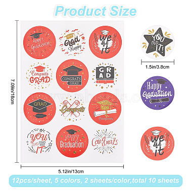 10 Sheets 5 Colors Graduation Theme Round Dot Paper Stickers(DIY-CP0007-86)-2