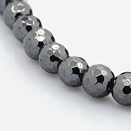 Faceted Round Non-magnetic Synthetic Hematite Beads Strands, Black, 8mm, Hole: 1mm, about 51pcs/strand, 16 inch(G-P061-60-8mm)