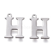 304 Stainless Steel Charms, Laser Cut, Alphabet, Stainless Steel Color, Letter.H, 12x9x0.8mm, Hole: 1mm(STAS-H112-H-P)