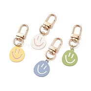Spray Painted Alloy Smiling Face Pendant Decorations, with Swivel Snap Clasp, for Keychain, Purse, Backpack Ornament, Mixed Color, 59mm(HJEW-JM00662)