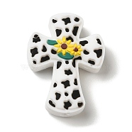 Cross with Sunflower Food Grade Silicone Focal Beads, Silicone Teething Beads , White, 30x22x8mm, Hole: 3mm(SIL-D006-01)