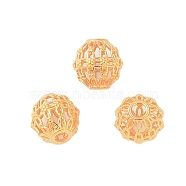 925 Sterling Silver Beads, Hollow, Round, Real 18K Gold Plated, 7.5x6.5mm, Hole: 1.8mm(STER-P060-24G)