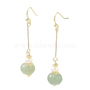 Natural Pearl & Green Aventurine Beads Dangle Earrings, Brass Long Drop Earrings for Women, Real 14K Gold Plated, 52x10mm(EJEW-K252-04G)