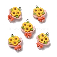 Opaque Resin Pendants, with Platinum Tone Iron Loops, Sunflower, Gold, 27.5x21.5x6.5mm, Hole: 2mm(RESI-D055-047P)
