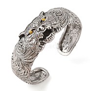 Tiger Tibetan Style Alloy Cuff Bangles for Men, Antique Silver & Golden, Inner Diameter: 2-1/4 inch(5.8cm)(BJEW-P337-05AS)